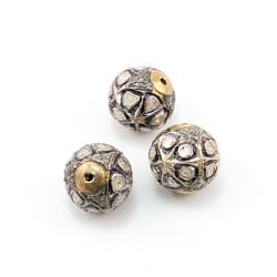 925 Sterling Silver Pave Diamond Beads with Polki Diamond, Roundel Shape-16.50x17.00mm, Gold And Black/White Rhodium Plating. Sold By 1 Pcs, F-1505