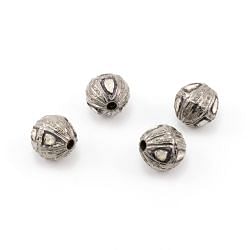 925 Sterling Silver Pave Diamond Beads with Polki Diamond, Roundel Shape-12.50x12.00mm, Black/White Rhodium Plating. Sold By 1 Pcs, F-1513