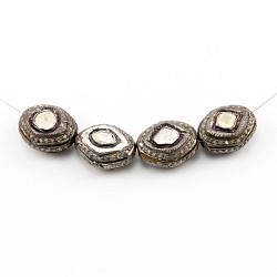 925 Sterling Silver Pave Diamond Beads with Polki Diamond, Oval Shape-16.50x13.00x8.50mm, Black/White Rhodium Plating. Sold By 1 Pcs, F-1532