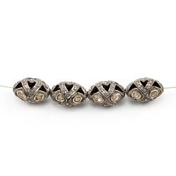 925 Sterling Silver Pave Diamond Beads In Oval Shape - 14X9.50MM , F-1533