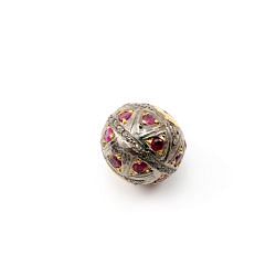 925 Sterling Silver Pave Diamond Beads with Ruby Stone, Roundel Shape-15.50x17.00mm, Gold And Black Rhodium Plating. Sold By 1 Pcs, F-1555