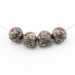 925 Sterling Silver Pave Diamond Beads with Ruby Stone, Roundel Shape-15.00x16.00mm, Gold And Black Rhodium Plating. Sold By 1 Pcs, F-1558