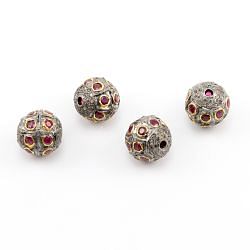 925 Sterling Silver Pave Diamond Beads with Ruby Stone, Round Ball Shape-14.50x14.50mm, Gold And Black Rhodium Plating. Sold By 1 Pcs, F-1562