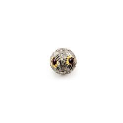 925 Sterling Silver Pave Diamond Beads with Ruby Stone, Round Ball Shape-10.00mm, Gold And Black Rhodium Plating. Sold By 1 Pcs, F-1564