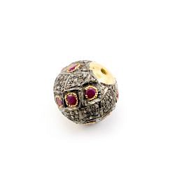 925 Sterling Silver Pave Diamond Beads with Ruby Stone, Roundel Shape-10.00x17.50mm, Gold And Black Rhodium Plating. Sold By 1 Pcs, F-1574