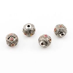 925 Sterling Silver Pave Diamond Beads with Ruby Stone, Round Ball Shape-13.00x13.00mm, Gold And Black Rhodium Plating. Sold By 1 Pcs, F-1579