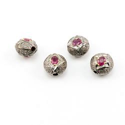 925 Sterling Silver Pave Diamond Beads with Ruby Stone, Roundel Shape-12.00x11.50x9.00mm, Gold And Black Rhodium Plating. Sold By 1 Pcs, F-1582