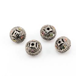 925 Sterling Silver Pave Diamond Beads In Roundel Shape - 15X13 MM, F-1587