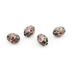 925 Sterling Silver Pave Diamond Beads - Ruby Stone(12.50X10MM) ,  F-1588