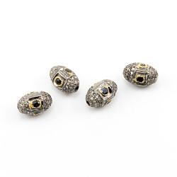 925 Sterling Silver Pave Diamond Beads In Gold and Black Rhodium Plating  - F-1598
