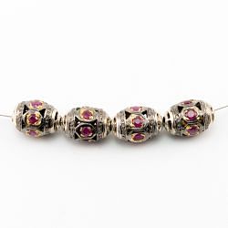925 Sterling Silver Pave Diamond Beads - Ruby Stone(15.50X10.50MM) ,  F-1605