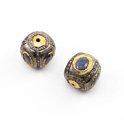 925 Sterling Silver Pave Diamond Beads with Sapphire Stone, Cube Shape-16.00x16.00mm, Gold And Black Rhodium Plating. Sold By 1 Pcs, F-1649
