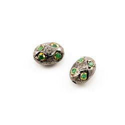 925 Sterling Silver Pave Diamond Beads with Emerald Stone, Oval Shape-12.00x9.00x7.00mm, Gold And Black Rhodium Plating. Sold By 1 Pcs, F-1654