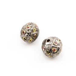 925 Sterling Silver Pave Diamond Beads with Tourmaline Stone, Roundel Shape-14.00x16.00mm, Gold And Black Rhodium Plating. Sold By 1 Pcs, F-1663