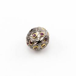 925 Sterling Silver Pave Diamond Beads with Tourmaline Stone, Roundel Shape-16.00x14.50mm, Gold And Black Rhodium Plating. Sold By 1 Pcs, F-1665