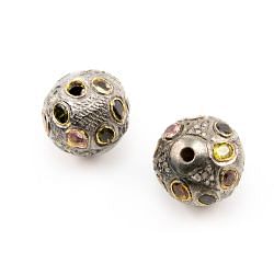 925 Sterling Silver Pave Diamond Beads with Tourmaline Stone, Oval Shape-16.00x17.00mm, Gold And Black Rhodium Plating. Sold By 1 Pcs, F-1680