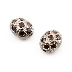925 Sterling Silver Pave Diamond Beads with Ruby Stone, Oval Shape-20.00x16.00x11.00mm, Gold And Black Rhodium Plating. Sold By 1 Pcs, F-1702