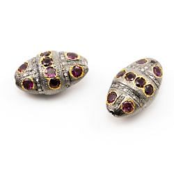 925 Sterling Silver Pave Diamond Beads with Tourmaline Stone, Oval Shape-27.00x16.00x12.00mm, Gold And Black Rhodium Plating. Sold By 1 Pcs, F-1727