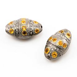 925 Sterling Silver Pave Diamond Beads with Tourmaline Stone, Oval Shape-27.00x16.00x12.00mm, Gold And Black Rhodium Plating. Sold By 1 Pcs, F-1728