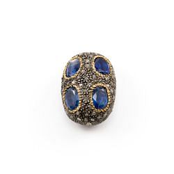 925 Sterling Silver Pave Diamond Beads with Kyanite Stone, Oval Shape-23.50x16.50x13.00mm, Gold And Black Rhodium Plating. Sold By 1 Pcs, F-1741