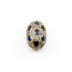 925 Sterling Silver Pave Diamond Beads with Sapphire Stone, Oval Shape-23.50x15.50x13.00mm, Gold And Black Rhodium Plating. Sold By 1 Pcs, F-1754