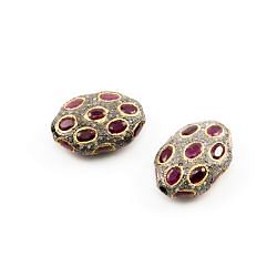 925 Sterling Silver Pave Diamond Beads with Ruby Stone, Oval Shape-24.50x17.0x9.50mm, Gold And Black Rhodium Plating. Sold By 1 Pcs, F-1757
