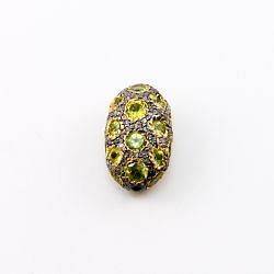 925 Sterling Silver Pave Diamond Beads with Peridot Stone, Oval Shape-22.50x14.00x11.00mm, Gold And Black Rhodium Plating. Sold By 1 Pcs, F-1761