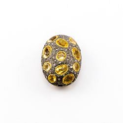 925 Sterling Silver Pave Diamond Beads with Lemon Quartz Stone, Oval Shape-29.00x21.00x14.50mm, Gold And Black Rhodium Plating. Sold By 1 Pcs, F-1768