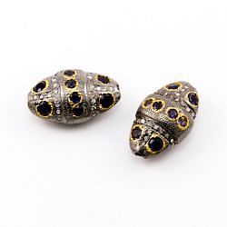 925 Sterling Silver Pave Diamond Beads with Kyanite Stone, Oval Shape-27.00x16.00x12.00mm, Gold And Black Rhodium Plating. Sold By 1 Pcs, F-1774
