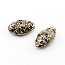 925 Sterling Silver Pave Diamond Beads with Multi-Stone, Oval Shape-27.00x17.50x12.00mm, Gold And Black Rhodium Plating. Sold By 1 Pcs, F-1780
