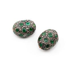 925 Sterling Silver Pave Diamond Beads with Emerald Stone, Nugget Shape-21.00x16.00x13.00mm, Gold And Black Rhodium Plating. Sold By 1 Pcs, F-1781