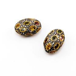 925 Sterling Silver Pave Diamond Beads with Multi Tourmaline Stone, Oval Shape-23.50x16.00x12.50mm, Gold And Black Rhodium Plating. Sold By 1 Pcs, F-1787