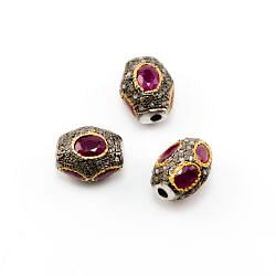 925 Sterling Silver Pave Diamond Beads with Ruby Stone, Oval Shape-15.50x12.00x10.50mm, Gold And Black Rhodium Plating. Sold By 1 Pcs, F-1793