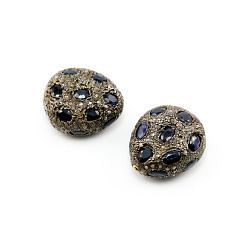925 Sterling Silver Pave Diamond Beads with Sapphire Stone, Fancy Shape-20.00x18.00x9.50mm, Gold And Black Rhodium Plating. Sold By 1 Pcs, F-1796