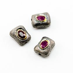 925 Sterling Silver Pave Diamond Beads with Ruby Stone, Fancy Shape-14.50x13.00x8.00mm, Gold And Black Rhodium Plating. Sold By 1 Pcs, F-1801