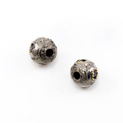 925 Sterling Silver Pave Diamond Beads with Sapphire Stone, Round Ball Shape-10.00mm, Gold And Black Rhodium Plating. Sold By 1 Pcs, F-1802