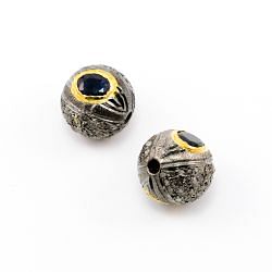 925 Sterling Silver Pave Diamond Beads with Sapphire Stone, Round Ball Shape-13.50mm, Gold And Black Rhodium Plating. Sold By 1 Pcs, F-1804