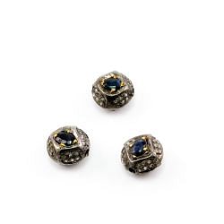 925 Sterling Silver Pave Diamond Beads with Sapphire Stone, Roundel Shape-12.00x9.00mm, Gold And Black Rhodium Plating. Sold By 1 Pcs, F-1809
