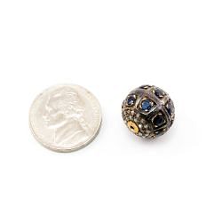 925 Sterling Silver Pave Diamond Beads with Sapphire Stone, Round Ball Shape-14.50x15.00mm, Gold And Black Rhodium Plating. Sold By 1 Pcs, F-1812
