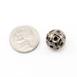 925 Sterling Silver Pave Diamond Beads with Sapphire Stone, Round Ball Shape-13.50mm, Gold And Black Rhodium Plating. Sold By 1 Pcs, F-1819