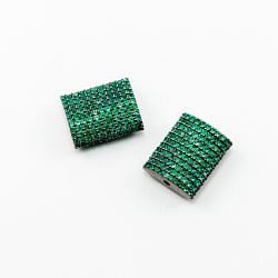 925 Sterling Silver Pave Diamond Bead with Green Onyx Stone, Rectangle Shape-18.00x15.00x6.50mm, Black Rhodium Plating. Sold By 1 Pcs, F-1863