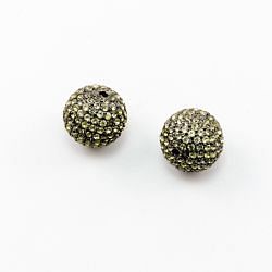 925 Sterling Silver Pave Diamond Bead with Peridot Stone, Round Ball Shape-12.00mm, Black Rhodium Plating. Sold By 1 Pcs, F-1867