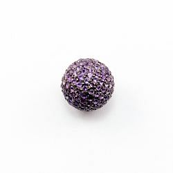 925 Sterling Silver Pave Diamond Bead with Amethyst Stone, Round Ball Shape-12.00mm, Black Rhodium Plating. Sold By 1 Pcs, F-1869