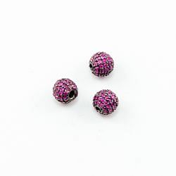 925 Sterling Silver Pave Diamond Beads with Ruby Stone, Round Ball Shape-6.00mm, Black Rhodium Plating. Sold By 1 Pcs, F-1878