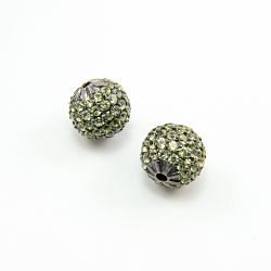925 Sterling Silver Pave Diamond Bead with Peridot Stone, Round Ball Shape-12.00mm, Black Rhodium Plating. Sold By 1 Pcs, F-1896