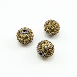 925 Sterling Silver Pave Diamond Bead with Citrine Stone, Round Ball Shape-10.00mm, Black Rhodium Plating. Sold By 1 Pcs, F-1897