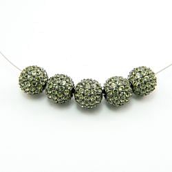 925 Sterling Silver Pave Diamond Bead with Peridot Stone, Round Ball Shape-10.00mm, Black Rhodium Plating. Sold By 1 Pcs, F-1897 A