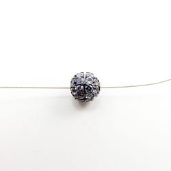 925 Sterling Silver Pave Diamond Bead with Iolite Stone, Round Ball Shape-8.00mm, Black Rhodium Plating. Sold By 1 Pcs, F-1905