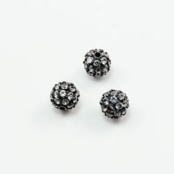 925 Sterling Silver Pave Diamond Bead with Iolite Stone, Round Ball Shape-10.00mm, Black Rhodium Plating. Sold By 1 Pcs, F-1906