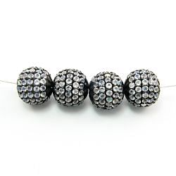 925 Sterling Silver Pave Diamond Bead with Labradorite Stone, Round Ball Shape-12.00mm, Black Rhodium Plating. Sold By 1 Pcs, F-1910